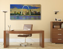 St Louis Skyline Painting hanging in a office